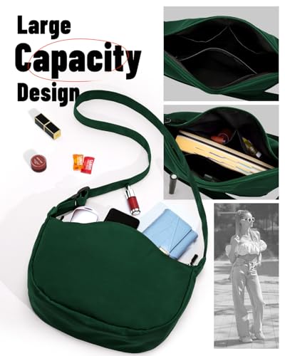 Crossbody Crescent Bag for Women Men Trendy, Crescent Sling Bag with Adjustable Strap, 2 Zippers Lightweight - color: Deep Green