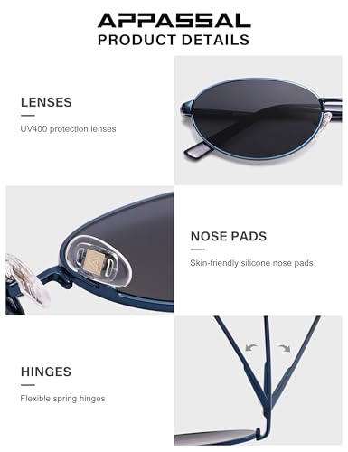 Appassal Retro Oval Sunglasses for Women Mens with Spring Hinge Sunnies AP3696 - color: C7 Blue / Dark Blue