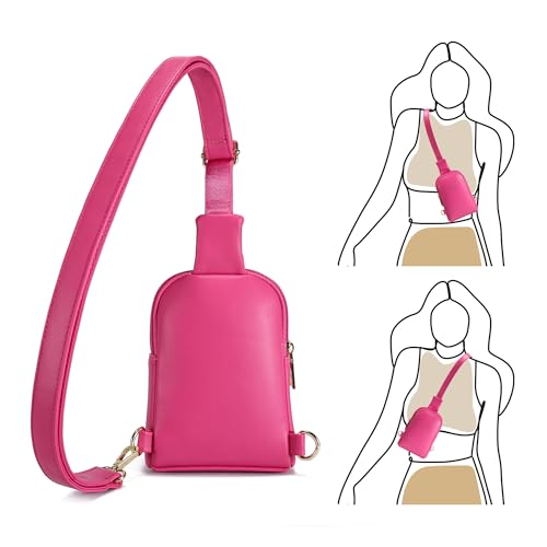 INICAT Women's Small Sling Bag, Lightweight Everyday Vegan Leather Crossbody Purse for Daily Essentials and Travel Light - color: Hot Pink, size: Small