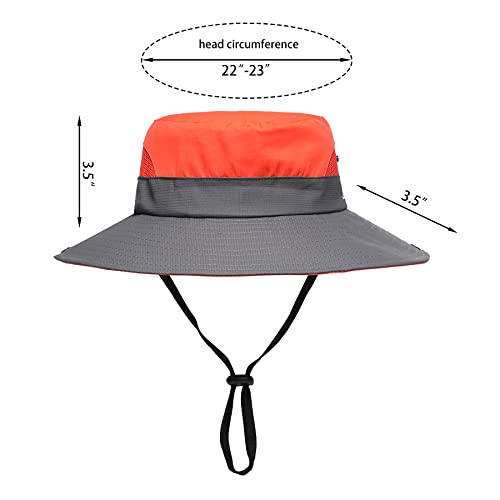 Womens Summer Sun Hat Beach Hat Wide Brim Outdoor UV Protection Hat Foldable Cool Mesh Ponytail Bucket Hat - color: Orange-grey