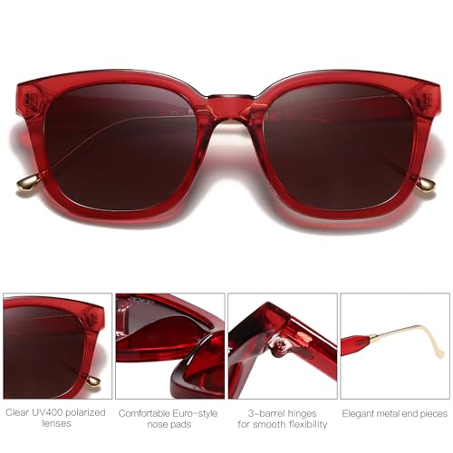 SOJOS Classic Square Polarized Sunglasses Womens Mens Retro Trendy UV400 Sunnies SJ2050 - color: Red/Reddish Brown