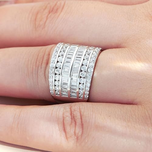 Wide Wedding Bands for Women Cubic Zirconia Engagement Bridal Eternity Stackable Rings White Gold Size - color: Classic Eternity