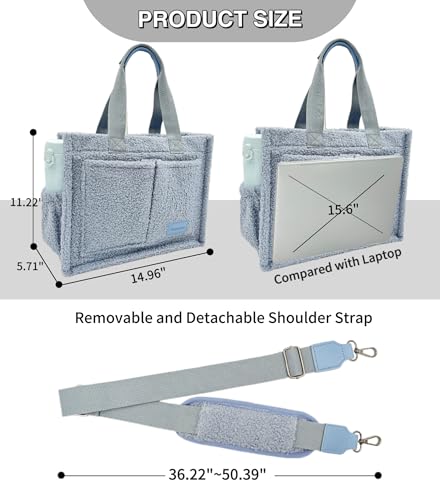 Large Canvas Tote Bag for Women Work Tote Bags with Pockets Laptop Crossbody Purses Everyday Bag Handbags for Travel - color: Plush Blue