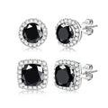 18K Gold Plated Halo Stud Earrings 925 Sterling Silver Cubic Zirconia Stud Earrings Round Square Diamonique Stud Earrings Set for Women Men - color: Silver&Black