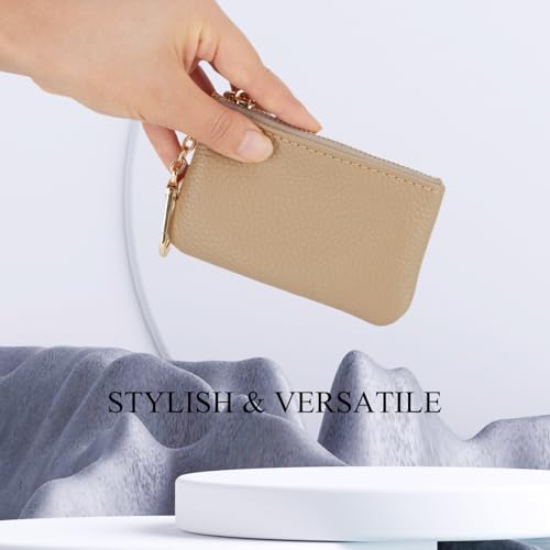 Full Grain Leather Coin Purse with Key Chain - Small Change Purse Keychain Card Holder Pouch Small Wallet for Women and Men (Elephant Gray) - color: Elephant Gray, Regular Size