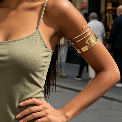 Long tiantian Arm Cuff Gold Bangles Cuff Bracelets Adjustable Upper Arm Jewelry for Women Beach Jewelry Trendy Stuff Gifts - color: A4:Arm Cuff