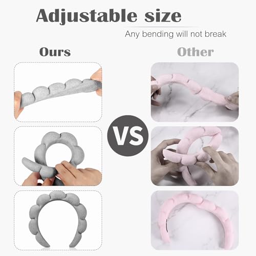Ztomine Spa Headbands for Washing Face or Facial, Set of 2 Skincare Headbands, Terry Cloth Headband Wash Combo Pack - Puffy Makeup Washing, Mask, Skin Treatment - color: Black + Gray