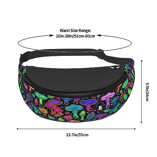 Mushrooms Bright Psychedelic Colors Fashion Casual Fanny Pack Waist Bag Men Women Adjustable Belt Waist Bag For Travel Hiking Cycling Running Festival Carnival - color: Black13