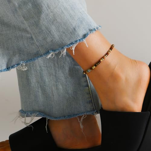 Natural Stone Beaded Anklets Bracelets for Women Handmade Beaded Anklet Bracelet Waterproof Boho Beads Ankle Bracelet Adjustable Summer Jewelry - color: mix color 2