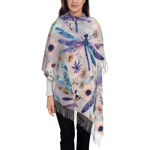 Skull Mushroom Hippie Scarf for Women– Winter Shawl with Tassels, Cozy Wrap for Women’s Festival & Casual Wear - color: Dragonfly Purple
