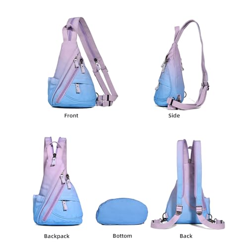 KL928 Sling Bag - Small Crossbody Backpack Shoulder Casual Daypack Rucksack for Men Women - color: 6881mr-palepurple+skyblue