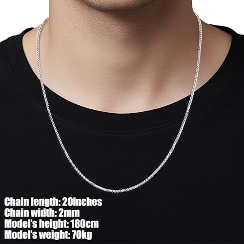 Fiusem Wheat Chains for Men and Women, 2/2.5/3/4/5mm Silver Tone/14K Gold Plated/Black Necklace Chain, Stainless Steel Mens Necklace 16-28 Inch - size: 20 Inches, style: Silver 2MM