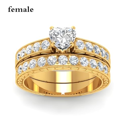 3Pcs Moissanite Wedding Rings Sets for Couples, s925 10K 14K 18K Real Gold Wedding Rings Sets for Him and Her, Customized Matching Engagement Bands Set for Men and Women Free Engraving - style: Style-1