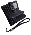 AOXONEL Women's Small Bifold Leather wallet Rfid blocking Ladies Wristlet with Card holder id window Coin Purse - color: Black3