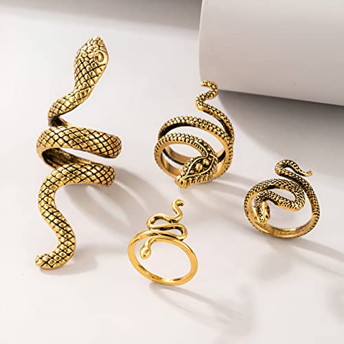 4PC Antique Gold Snake Octopus Rings, Simple Stacking Ring, Boho Knuckle Ring Set, Stackable Midi Cuff Rings, Vintage Joint Finger Rings for Women Men