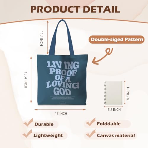 Jesus Tote Bag, Christian Tote Bags for Women, Religious Reusable Grocery Bags - color: Denim Blue
