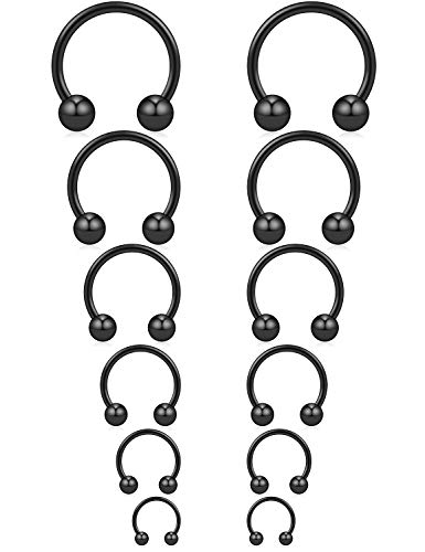 Ruifan 16G Surgical Steel CBR Nose Septum Horseshoe Earring Eyebrow Tongue Lip Nipple Helix Tragus Piercing Ring 6-16mm - color: 6PRS - Black
