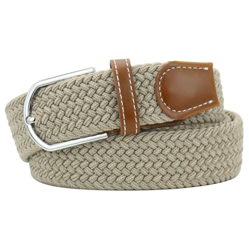 Mixed Color Woven Stretch Braided Belts for Men and Women Fashion Elastic Belts - color: Light Khaki, size: for Waist Size 28"-31"