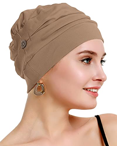 osvyo Cotton Chemo Turbans for Women Cancer Hairloss hat - Cotton Lightweight Headwear Sealed Packaging - color: Cotton Deep Apricot