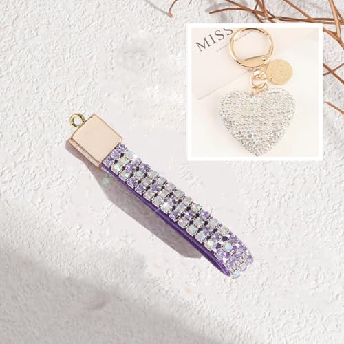 Keychain for Women Girls Bling Heart/Star/Strawberry Key Chain Accessories for Key/Backpack Bag Charm - color: Purple Heart