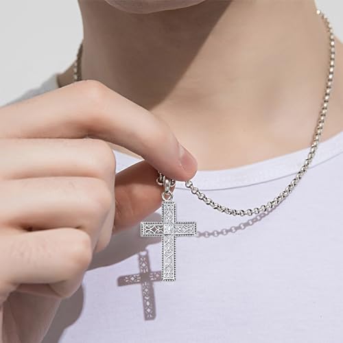 Cross Necklace 925 Sterling Silver Turquoise Christian Pendant Religious Cross Jewelry Christmas Gifts for Women Men - style: Gothic