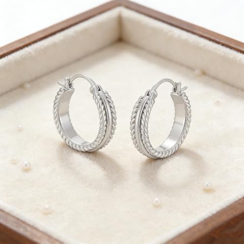 Chunky Gold Hoop Earrings for Women - 14k Gold Plated Twisted Rope Thick Hoops, Lightweight Hypoallergenic Small Hoop Earrings, Trendy Fashion Jewelry Gifts - color: silver