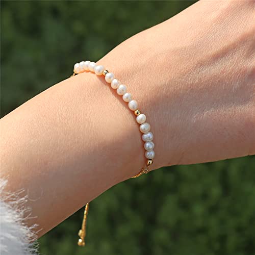 Dainty Pearl Chain Bracelets 14K Gold Bracelet for Women Adjustable Baroque Culture Jewelry Gifts for Mother Wife - color: 1-gold