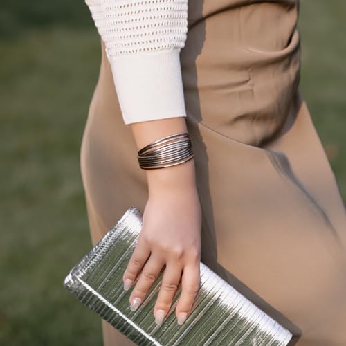 FANCY SHINY Boho Leather Bangle Bracelets Stackable Noodle Tube Bracelets Layered Wrap Cuff Bracelets with Magnetic Clasp - color: Grey