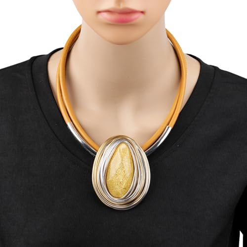 Ethnic Crystal Rhinestone Pendant Necklace Earrings Set Women Handmade Tribal Collar Choker Chunky Metal Bib Rope Chain African Statement Jewelry Set - color: NXR1484-yellow