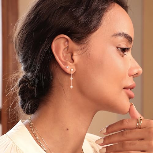 Moodear Dainty Pearl Dangle Earrings for Women - Trendy 14K Gold Plated Pearl Hypoallergenic Drop Earring Wedding Jewelry Gift - style: rose gold pearl earring