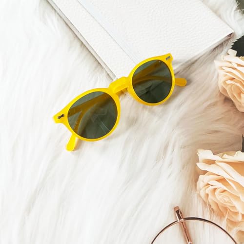 Ridering Kids Polarized Round Sunglasses,Cute Retro Sun Glasses for Toddler Girls Boys Party Beach Shades Age 3-9 - color: Black+orange