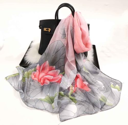 Xyueanlo Women's Chiffon Scarf Lightweight Scarves Fashion Elegant Floral Print Scarfs Shawls - color: Grey