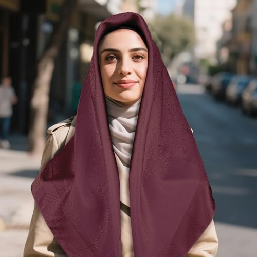 35” Satin Large Square Head Scarves-Like Silk Satin Scarf for Hair Wrapping at Night Bandana Square Scarf for Sleeping - color: Jacquard-red Brown