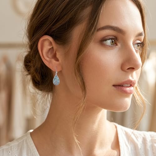 Natural Turquoise Earrings for Women Dangling 925 Sterling Silver Dangle Earrings Western Jewelry Christmas Gift for Sister Mother - style: H-Sunflower Earrings