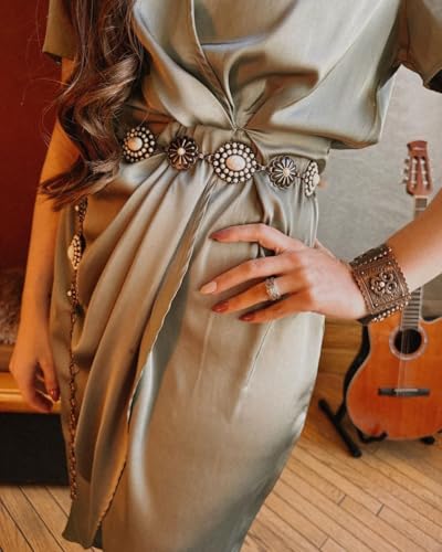 Montana West Rustic Couture's Large Western Concho Metal Belts for Women Cowgirl - color: Angel White