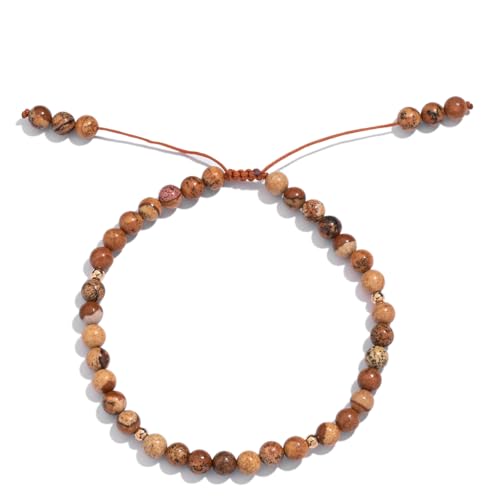 Softones 6mm Natural Stone Anklet for Women Gemstone Ankle Bracelets for Women Healing Energy Crystal Anklets Adjustable(8.5-10 Inches) - color: Picture Jasper