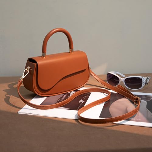 Milan Chiva Small Top Handle Purse for Women Elegant Crossbody Bag with Adjustable Strap for Evening Party & Daily Use - color: Brown