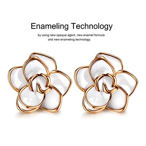 AllenCOCO Rose Flower Stud Earrings for Women Sensitive Ears, Hypoallergenic Cute Gold And Silver Rose Flower Earrings Studs for Women Nickel Free - color: White flower/Rose gold, size: 0.55