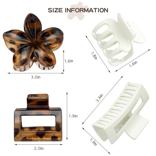 8 Pcs Mixed Style Hair Claw Clips Set, Strong Hold Non-Slip Clips for Women & Girls, Rectangle & Flower Design Hair Clips for Thick/Thin Hair, Daily & Styling Accessories (Neutral & Pastel Tones) - color: Neutral