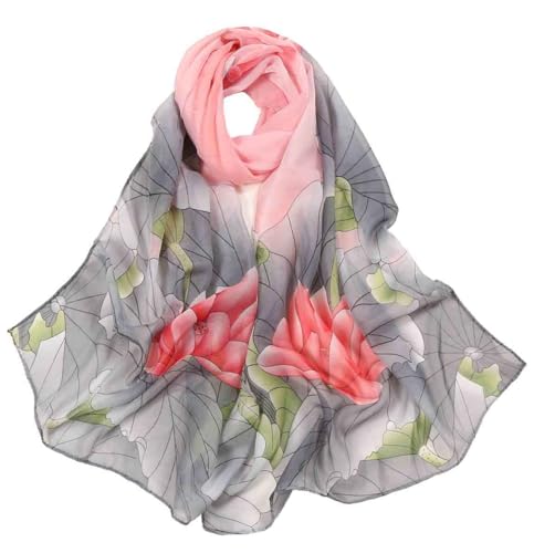 Xyueanlo Women's Chiffon Scarf Lightweight Scarves Fashion Elegant Floral Print Scarfs Shawls - color: Grey