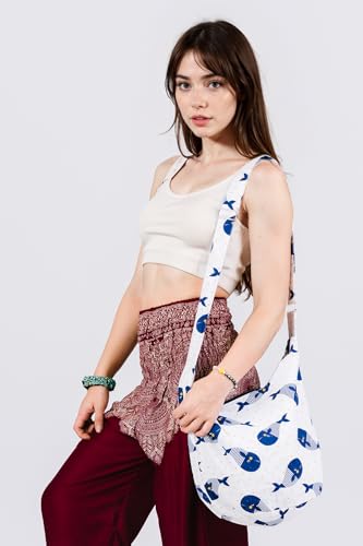 Your Cozy Hobo Sling Bags For Women Crossbody Bag Thai Top Handmade Shoulder Bag with Adjustable Strap - color: Little Whale