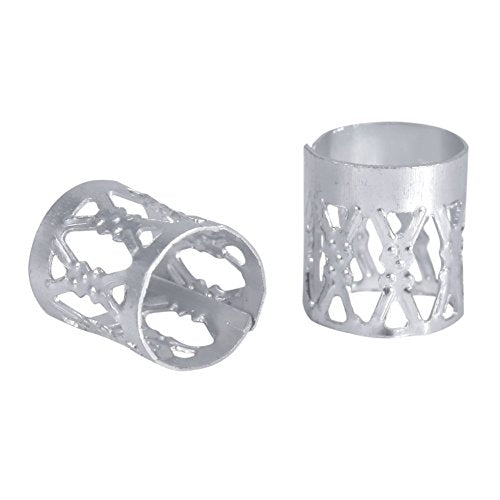 100PCS Braiding Beads Metal Cuffs,New Colorful Dreadlocks Beads Hair Braid Rings Clips Dread Locks, Rings Cuff Hair Decoration Braiding Filigree Tube Hair Jewelry (Silver) - color: Silver