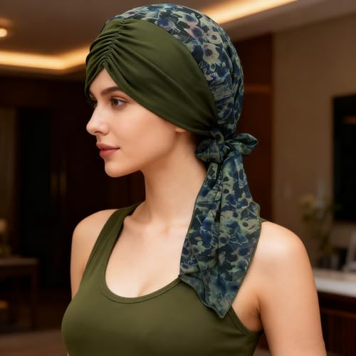XYIYI Head Scarf for Women Chemo Patients Headwear Cancer Hair Loss Headwrap Cover Hat Turban Covering Wrap - color: Army Green