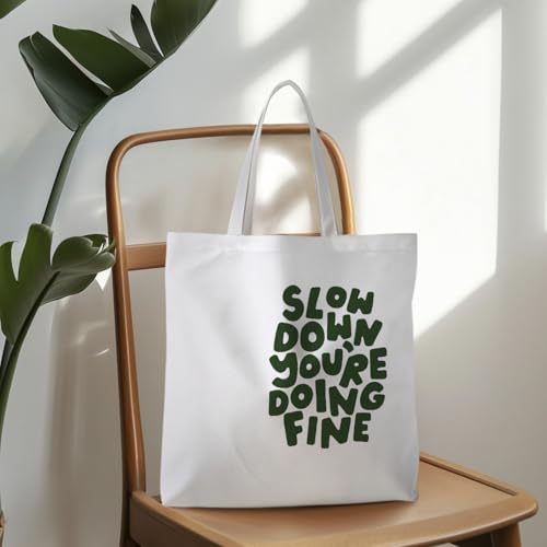 Motivational Canvas Tote Bag,Positive Affirmation Gifts for Women Men Reusable Grocery Shopping Tote Bag Purse - color: Slow Down