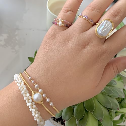 Handcrafted Natural Freshwater Baroque Pearl Bracelet,Winding Design,Opening Adjustable,14k Gold Plated Material