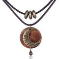 Brown Wooden Choker Chunky Pendant Necklaces for women - color: A
