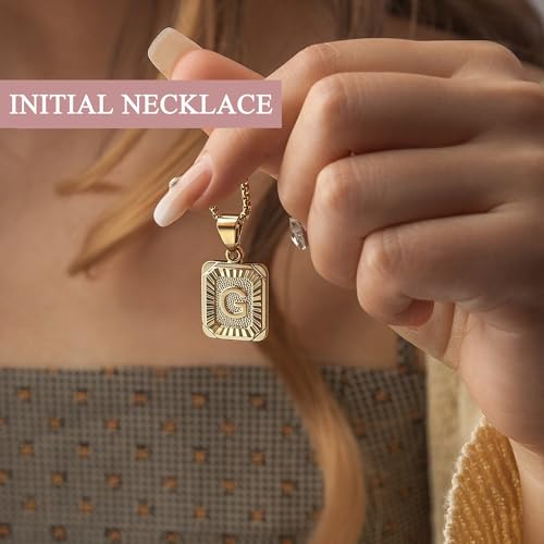 JSJOY Graduation Gifts 2026 Gold Initial Necklaces for Women Men Gold Letter Necklaces 26 Capital A-Z Letter Pendant Necklaces for Women Square Monogram Necklace for Her Initial Necklaces - color: Gold Letter D