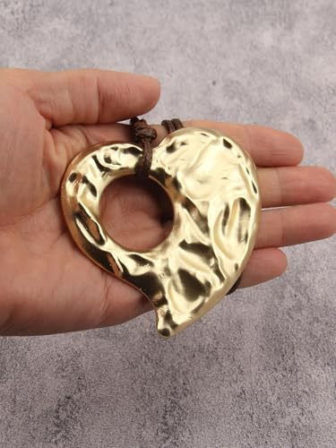 GelConnie Leather Necklace for Women Round Wooden Pendant Long Leather Choker Vintage Sweater Necklace Gold Chunky Boho Necklaces for Women - style: Boho Heart Necklace