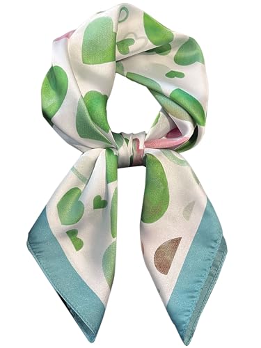 Silky Scarf for Women Lightweight Satin Bandanas Neck Hair Wrap For Sleeping Head Scarves 27.5" - color: A25 Green Heart/27.5"