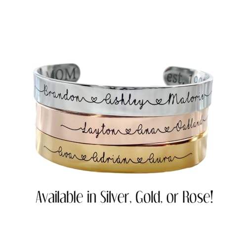 Personalized Name Bracelet for Women – Custom Engraved Stainless Steel Bracelet for Mom, Grandma, Sister or Friend – Double-Sided Engraving – Silver, Gold, or Rose Gold Keepsake Gift